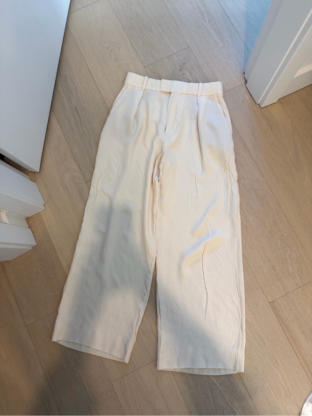 Zara Cream Wide-Leg High-Waist Trousers